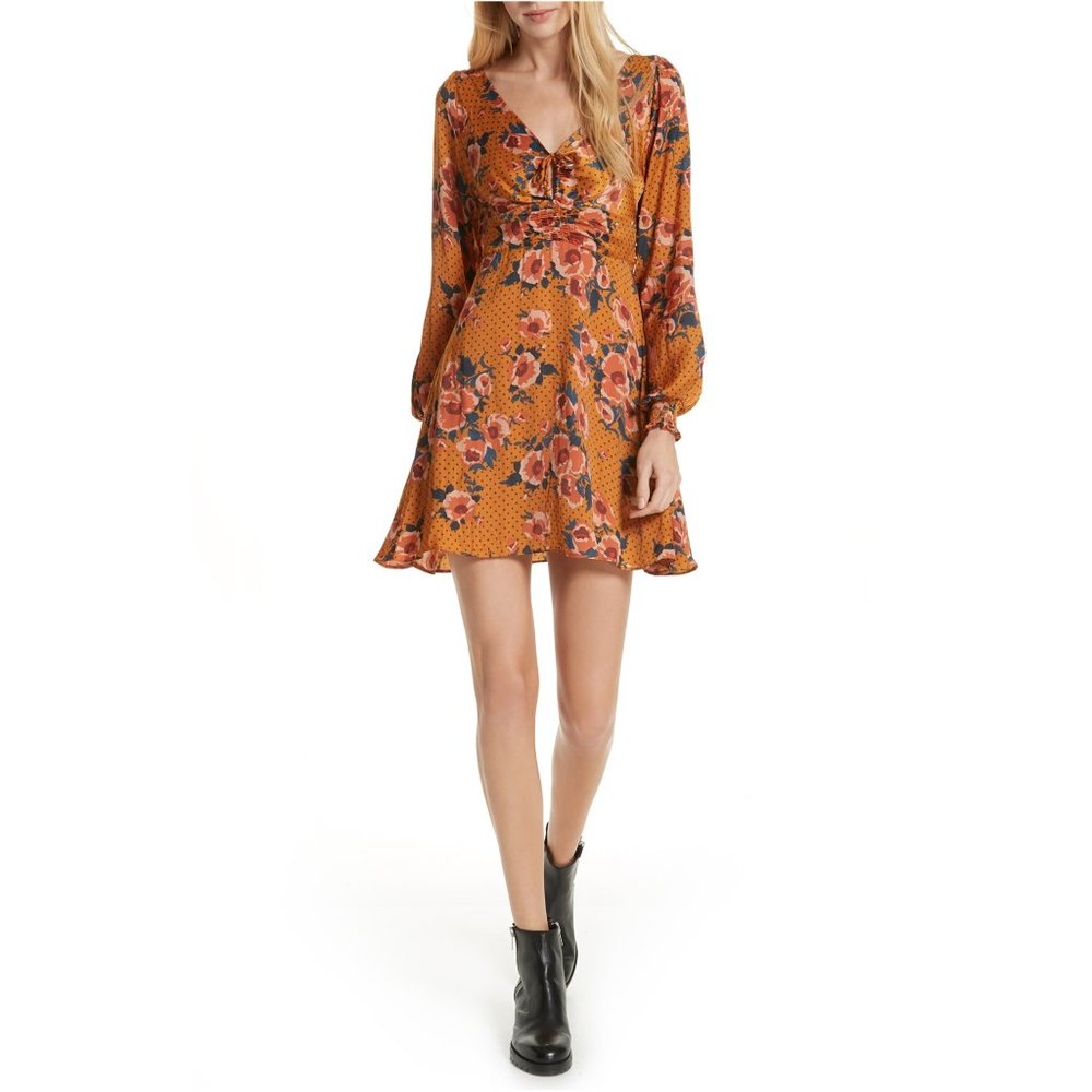 Free People Morning Light Mini Dress Free People Yellow Orange Floral Revolve